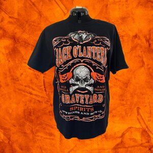 🎃👻 HAPPY HALLOWEEN Men’s Large Jack O' Lantern Graveyard Spirits Tee 👻🎃